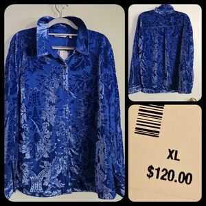 SIZE XL SOFT SURROUNDINGS Blue Floral Button-Up Shirt NWT (B110)